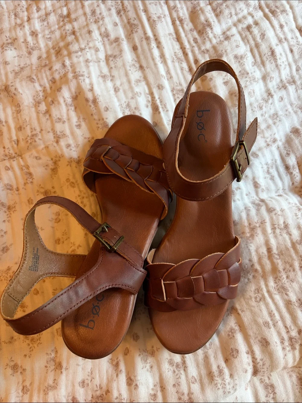 boc Brown Leather Block Heel Sandals